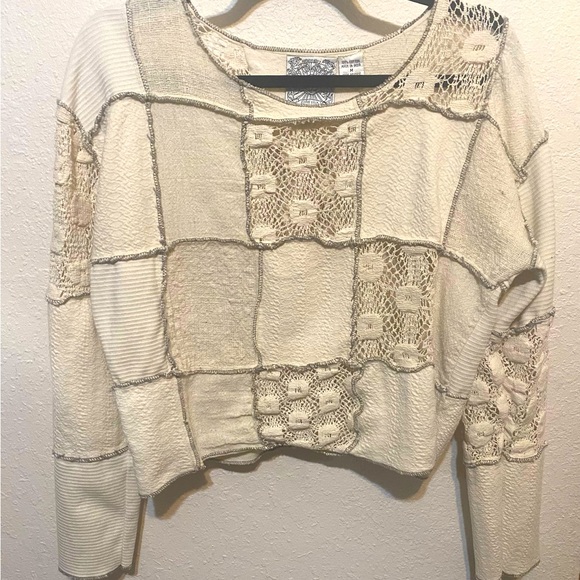 Ultra Pink Tops - Ultra Pink brand Cream Patchwork Knit Sweater Woman's size medium ***Y2K‎